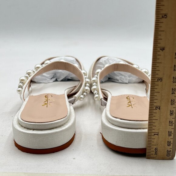 XYD White Mule with Pearls Strappy Pointed Toe Stylish Beaded Slides Sandals - Picture 4 of 7